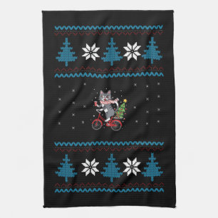 Linge De Cuisine Noël de chat à vélo laid