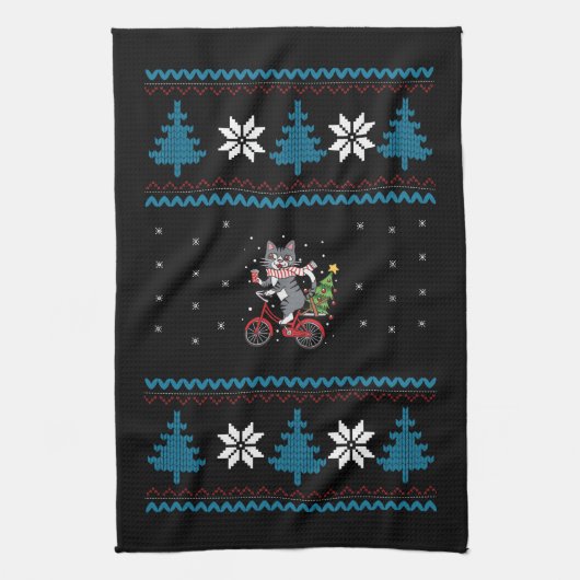 Linge De Cuisine Noël de chat à vélo laid (Vertical)