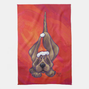 Linge De Cuisine Noel de Chien À La Hache Sur Rouge