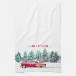 Linge De Cuisine Noël de la voiture rouge vintage