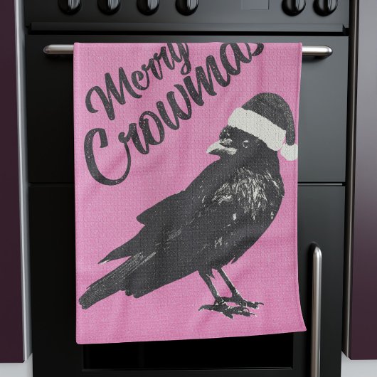 Linge De Cuisine Noël des Crowmas Joyeux Rose et Noir