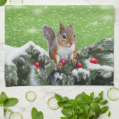 Linge De Cuisine Noël des écureuils (Plié)