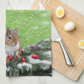 Linge De Cuisine Noël des écureuils (Quart Plié)