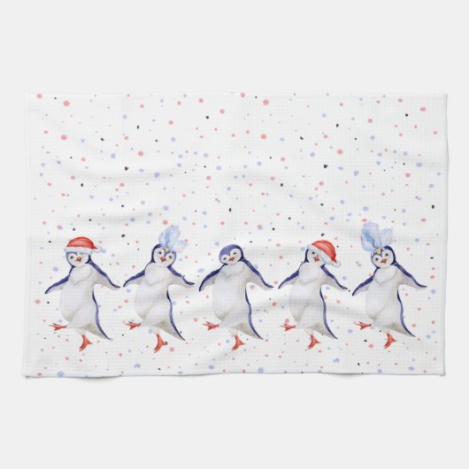 Linge De Cuisine Noël des mignons pingouins dansants (Horizontal)