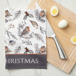 Linge De Cuisine Noël des oiseaux d'hiver et des Motifs Holly