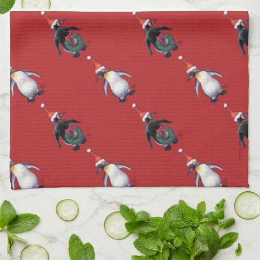 Linge De Cuisine Noël des pingouins (Plié)