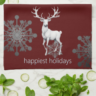 Linge De Cuisine Noël des rennes d'ivoire   Red