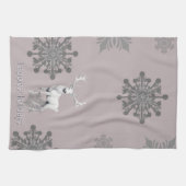 Linge De Cuisine Noël des rennes d'ivoire | Rose (Horizontal)