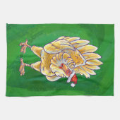 Linge De Cuisine Noël Du Poulet Sur Vert (Horizontal)
