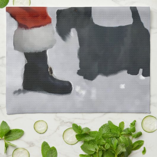 Linge De Cuisine Noël écossais Terrier (Plié)