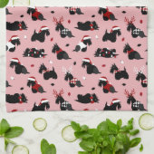 Linge De Cuisine Noël écossais Terrier rose (Plié)