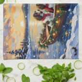Linge De Cuisine Noël en bateau avec Springer Spaniel (Plié)