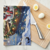 Linge De Cuisine Noël en bateau avec Springer Spaniel (Quart Plié)