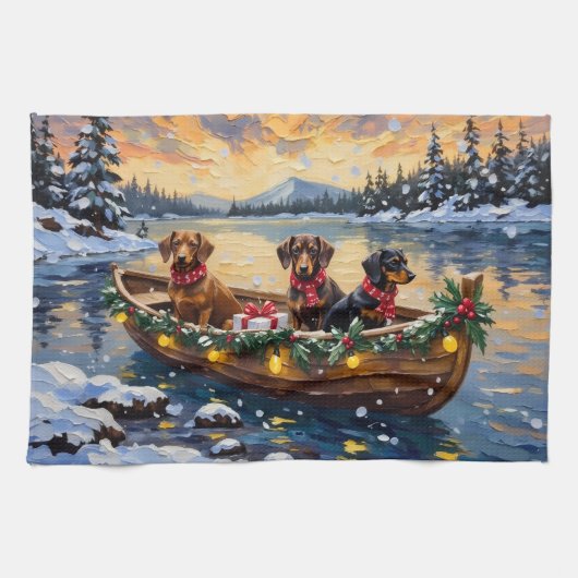 Linge De Cuisine Noël en bateau pour teckel (Horizontal)