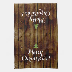 Linge De Cuisine Noël en bois vintage de pays Joyeux