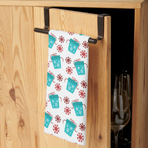 Linge De Cuisine Noël festif carrelé turquoise