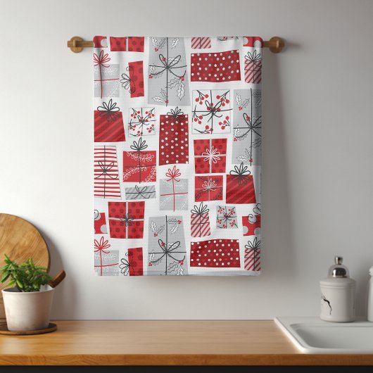 Linge De Cuisine Noël Festif Rouge argent moderne Cadeaux