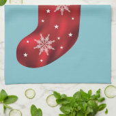 Linge De Cuisine Noël Festif Rouge Se Pose Sur Bleu (Plié)