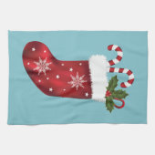 Linge De Cuisine Noël Festif Rouge Se Pose Sur Bleu (Horizontal)