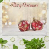 Linge De Cuisine Noël Fête Rouge boules de Noël Bokeh (Plié)