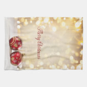 Linge De Cuisine Noël Fête Rouge boules de Noël Bokeh (Horizontal)