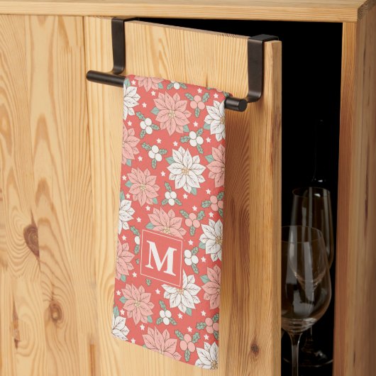 Linge De Cuisine Noël Floral Poinsettia Holly Custom (Pliage en tiers)