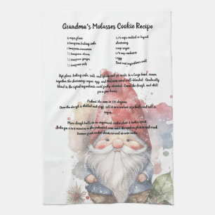 Linge De Cuisine Noël Gnome Rouge Casquette Aquarelle Recette
