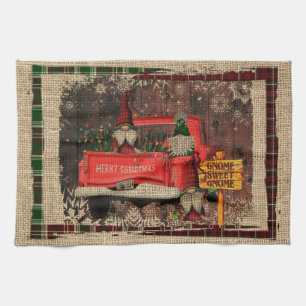 Linge De Cuisine Noël Gnome Sweet Gnome Camion Rouge Plaid Rustique