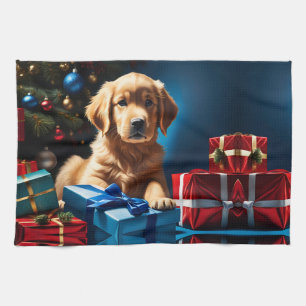 LINGE DE CUISINE NOËL GOLDEN RETRIEVER PUPPY