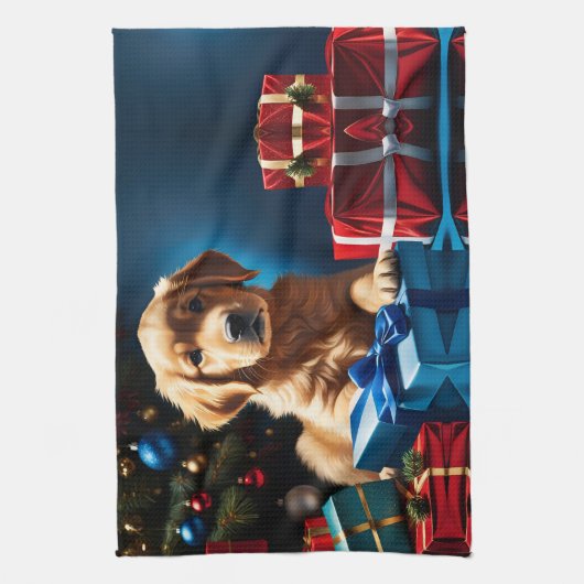 LINGE DE CUISINE NOËL GOLDEN RETRIEVER PUPPY (Vertical)