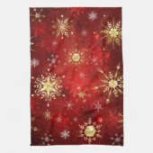 Linge De Cuisine Noël Golden Snowflakes sur Arrière - plan rouge (Vertical)