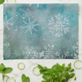 Linge De Cuisine Noël Hiver Flambeaux blancs Sur Bleu (Plié)