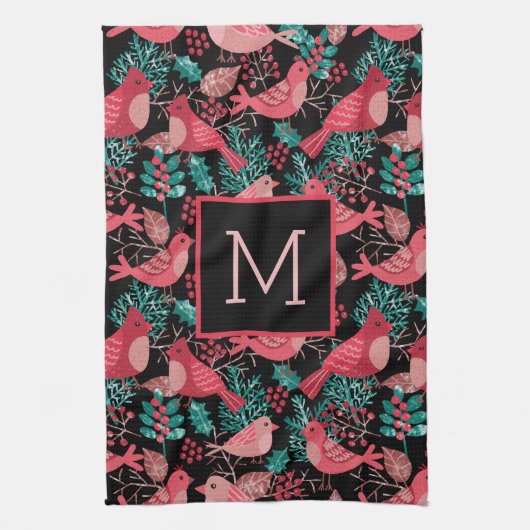 Linge De Cuisine Noël hiver Red Bird Berries vacances (Vertical)