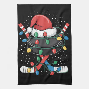 Linge De Cuisine Noël Hockey Xmas Santa Chapeau Sports Balle 