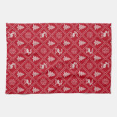 Linge De Cuisine Noël Knit Moose Tree Red Winter Holidays (Horizontal)