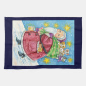 Linge De Cuisine Noël mignon, Père Noël avec chatons et chats ! (Horizontal)