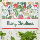 Linge De Cuisine Noël Noël Noël Noël Snowman, Pine Cones, Holly (Plié)