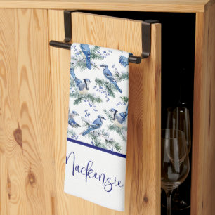 Linge De Cuisine Noël personnalisé à l'aquarelle Geai bleu Fêtes