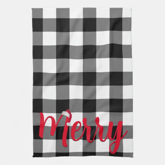 Linge De Cuisine Noël plaid de buffle noir et blanc (Vertical)