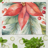 Linge De Cuisine Noël Poinsettia et Holly Berries (Plié)