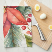 Linge De Cuisine Noël Poinsettia et Holly Berries (Quart Plié)