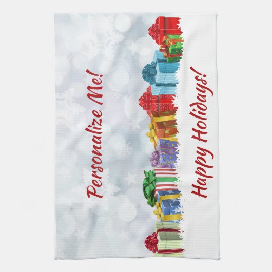 Linge De Cuisine Noël Présente Cadeaux Enveloppés Joyeux Fêtes (Vertical)