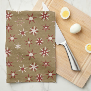 Linge De Cuisine Noël Red Geo Stars - sur motif or.