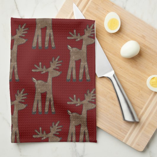Linge De Cuisine Noël Red Reindeer (Quart Plié)