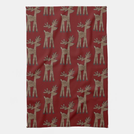 Linge De Cuisine Noël Red Reindeer (Vertical)