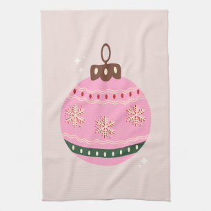 Linge De Cuisine Noël Rétro Vacances rose Bauble