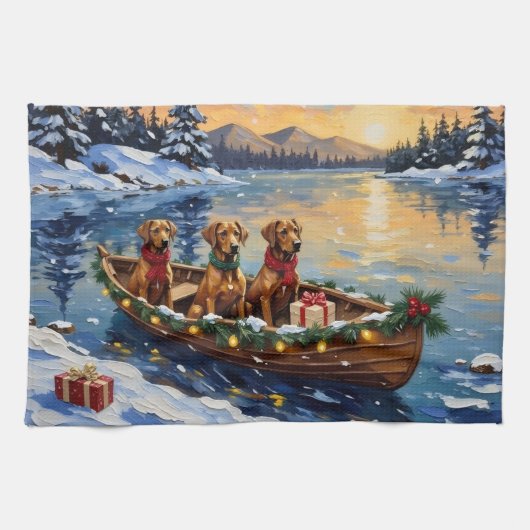 Linge De Cuisine Noël Rhodesian Ridgeback Bateau Vacances (Horizontal)