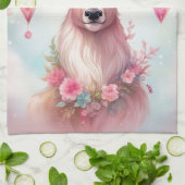 Linge De Cuisine Noël rose : Renne avec une fleur rose (Plié)