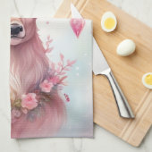 Linge De Cuisine Noël rose : Renne avec une fleur rose (Quart Plié)