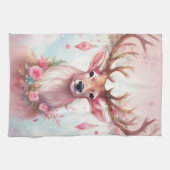 Linge De Cuisine Noël rose : Renne avec une fleur rose (Horizontal)